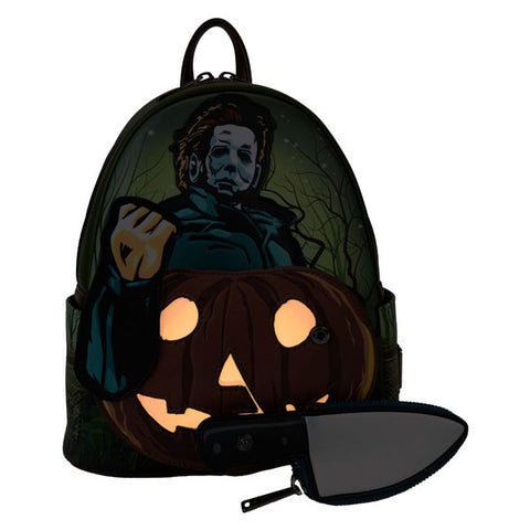 Image of Halloween - Michael Myers Pumpkin Glow Mini Backpack (with Coin Bag)